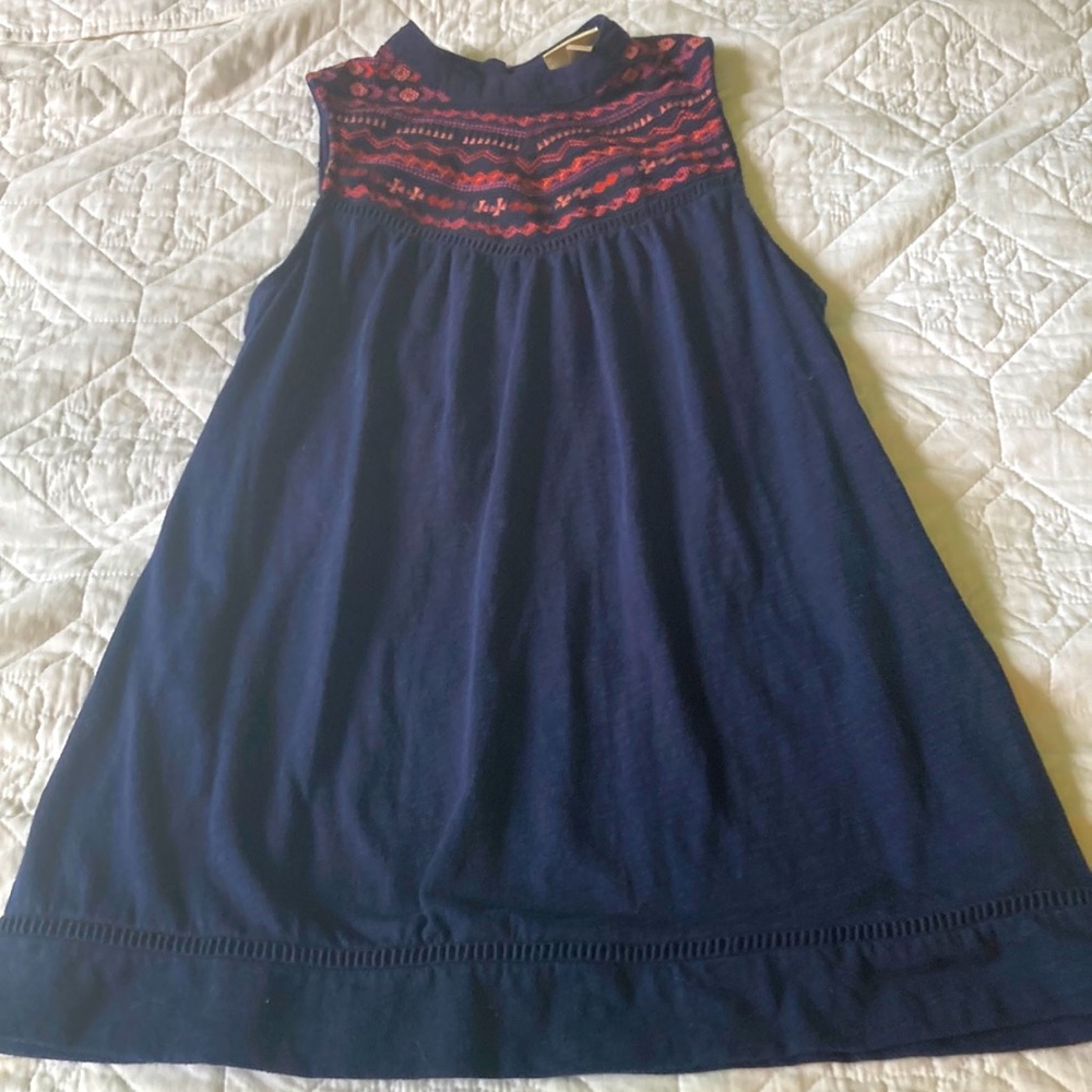 High neck tank top ( Navy, warm colored design) Size Small
